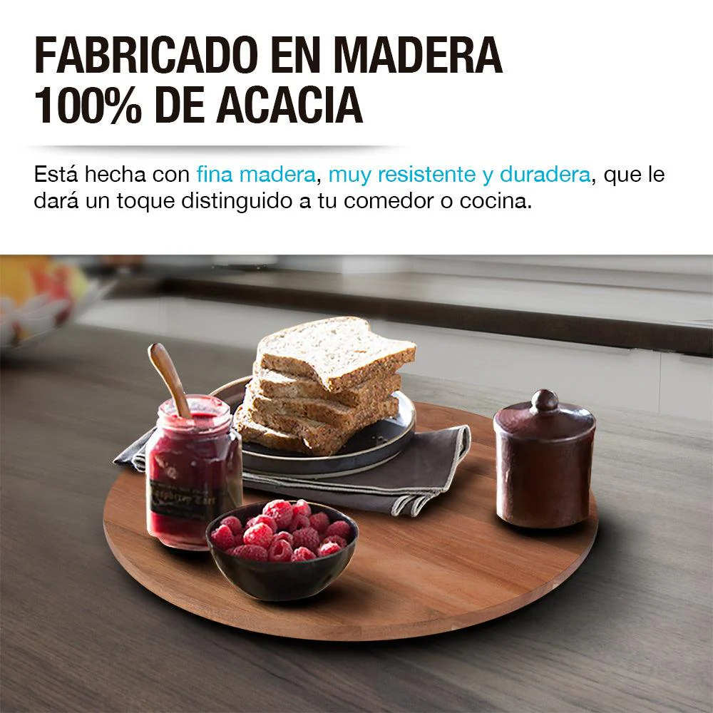 Organizador Giratorio Lazy Susan de Madera de Acacia 38 cm Casa Litus - Imagen 4
