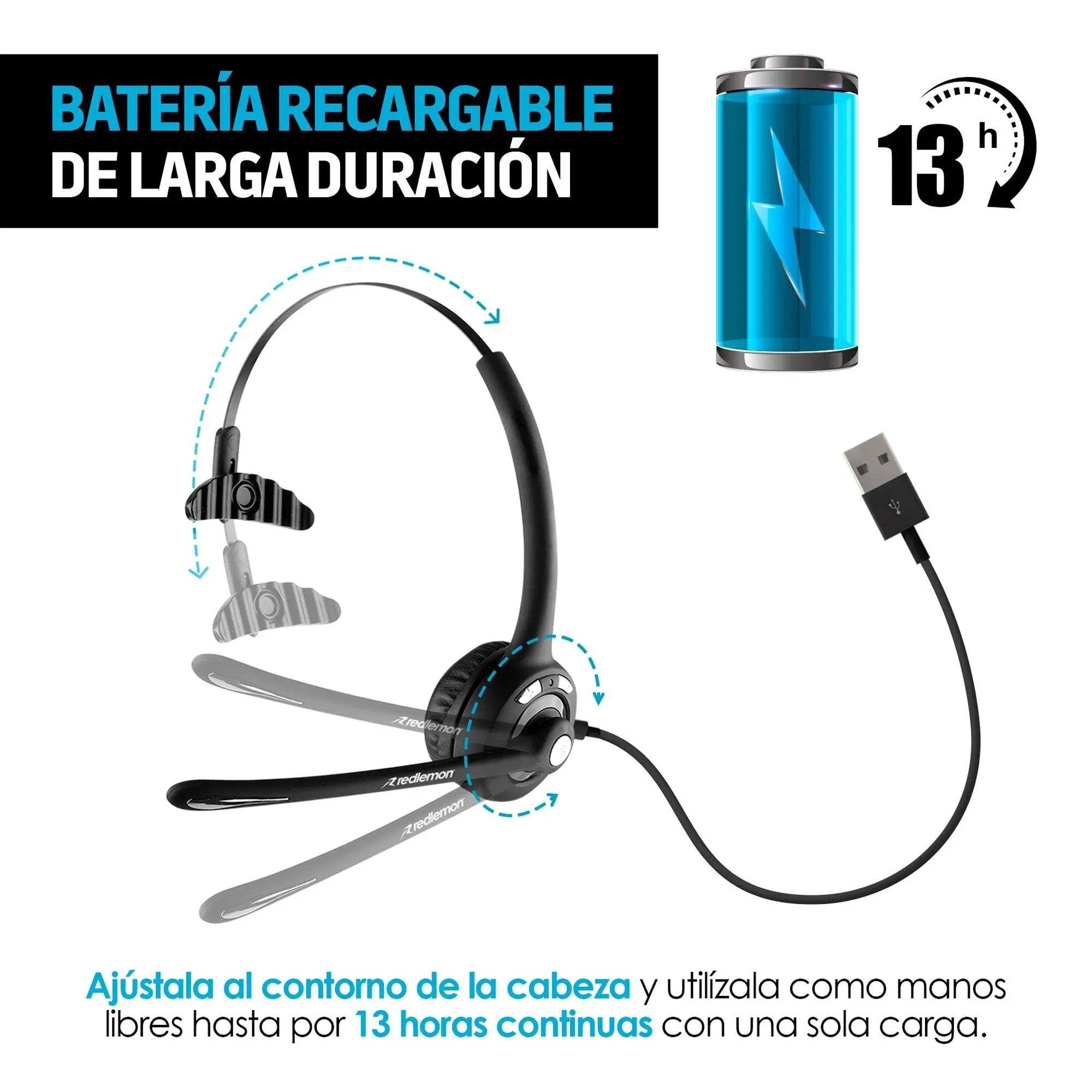 Audífono Bluetooth de Diadema con Micrófono Inalámbrico tipo Call Center para PC, Laptop, Mac, Windows, Android e IOS (iPhone) - Imagen 5
